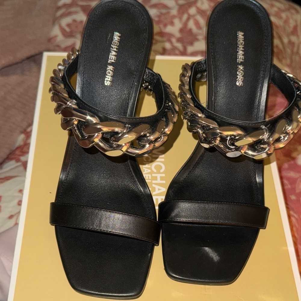 MICHAEL Michael Kors Black and Silver Chain Heels